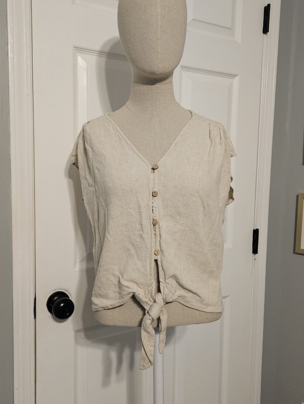 Tie-Hem V-Neck Blouse in Cream